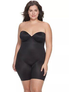 NWT Red Hot by Spanx Very Black Strapless Cupped Mid-Thigh Bodysuit 1X